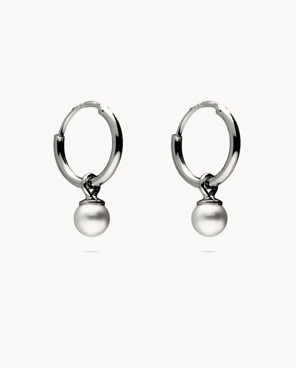 Pendientes de aro perla Mini de plata bañada en rodio - OKsilver - Plateado Plateado-1