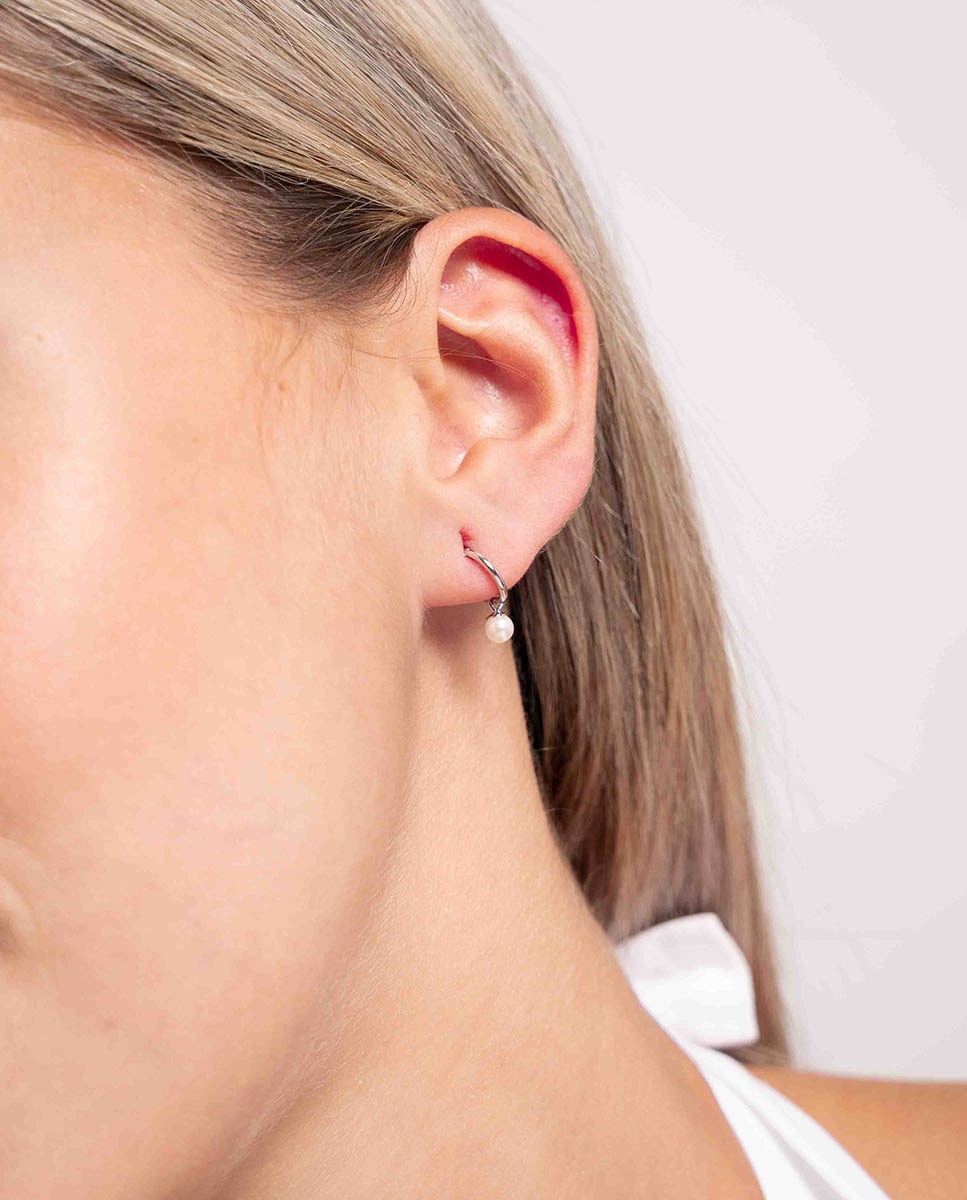 Pendientes de aro perla Mini de plata bañada en rodio - OKsilver - Plateado Plateado-2