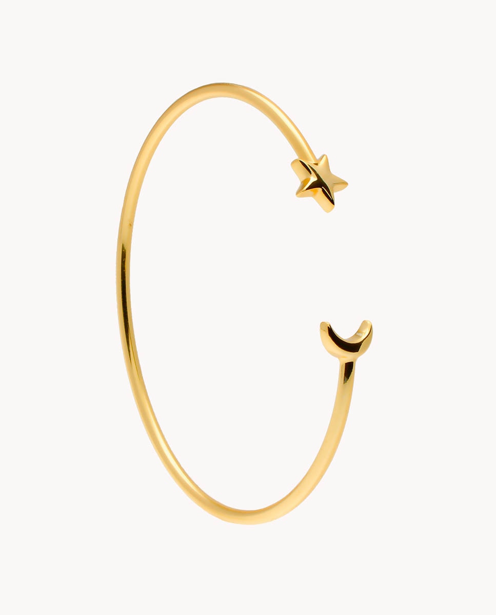 Pulsera estrella y Luna En Brazalete de plata bañada en oro - OKsilver - Dorado Dorado-1