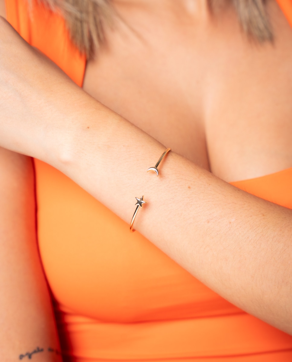 Pulsera estrella y Luna En Brazalete de plata bañada en oro - OKsilver - Dorado Dorado-2
