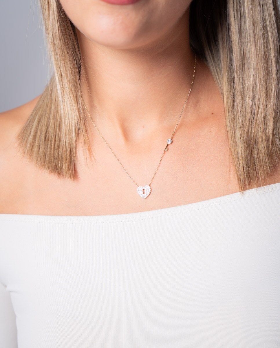 Collar corazón Candado de plata bañada en oro - OKsilver - Dorado Dorado-2