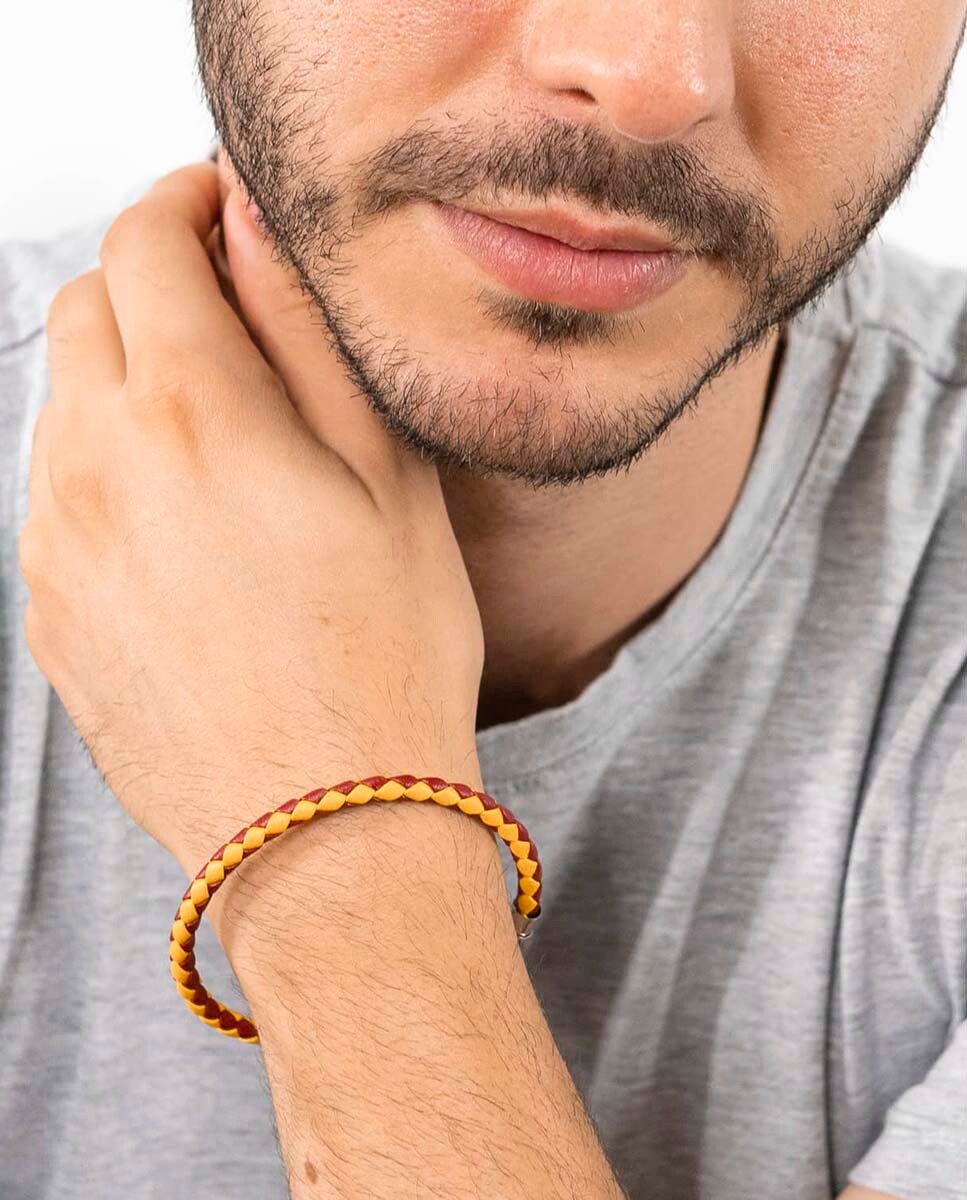 Pulsera de hombre Cuero trenzado España de acero inoxidable Multicolor-2