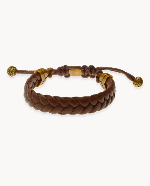 Imagen 0 de Pulsera de hombre Trenza Romana de cuero marrón y acero inoxidable
