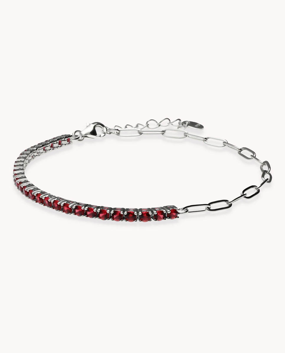 Pulsera Rubí duo eslabones de plata bañada en rodio - OKsilver - Rojo Rojo-1