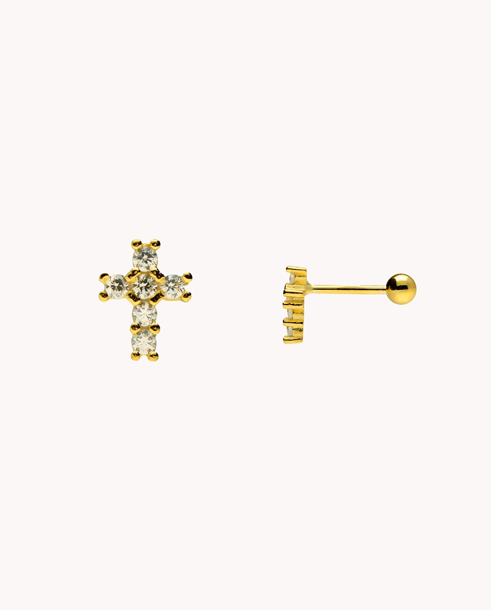 Pendientes piercing mini cruz brillos de plata de ley 925 bañada en - OKsilver - Oro Oro-1