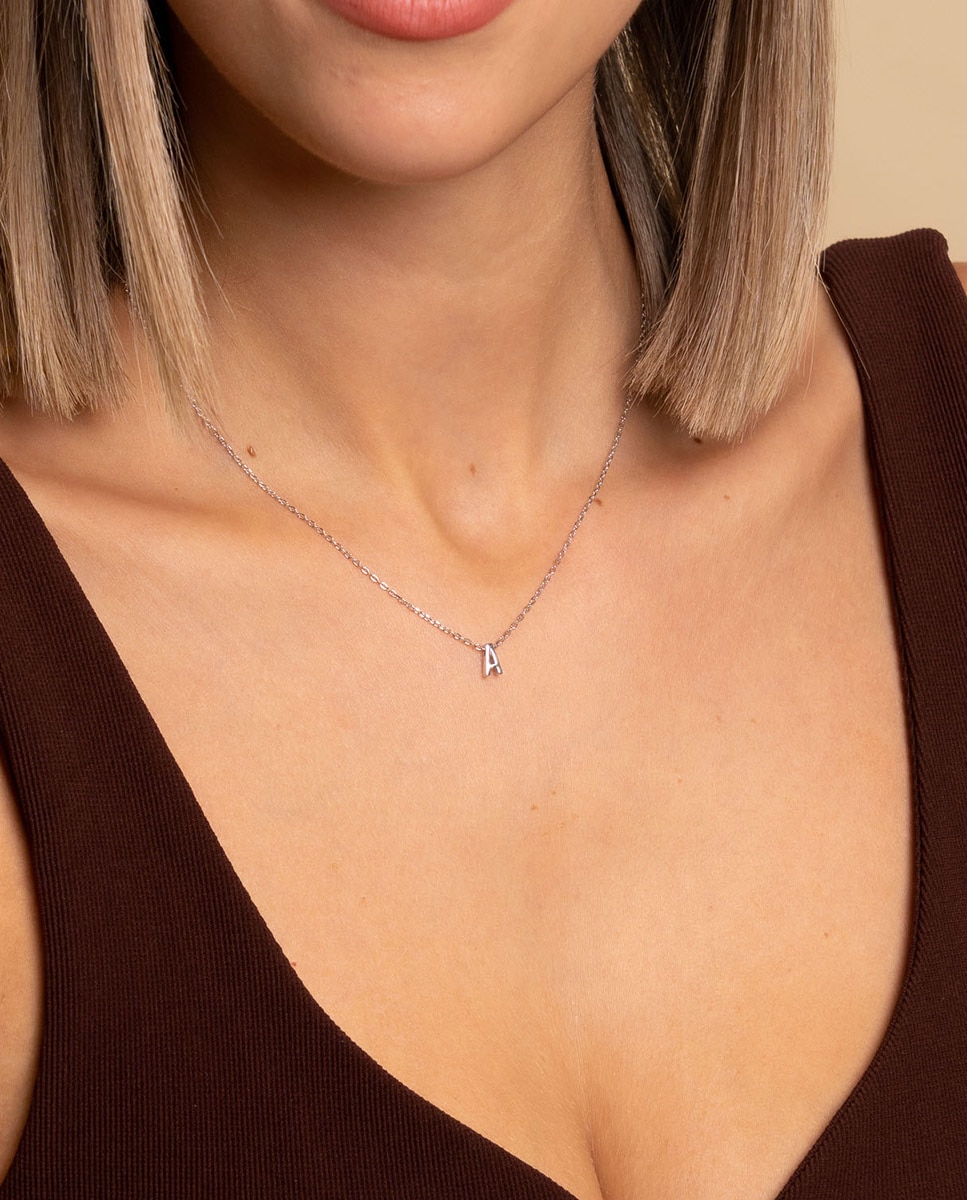 Collar Letra A de plata bañada en rodio - OKsilver - Plateado Plateado-2