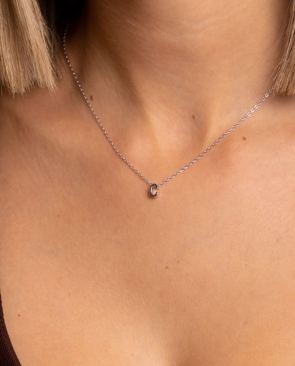 Collar Letra C de plata bañada en rodio - OKsilver - Plateado Plateado-2