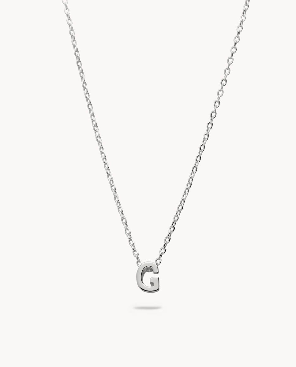 Collar Letra G de plata bañada en rodio Plata-1