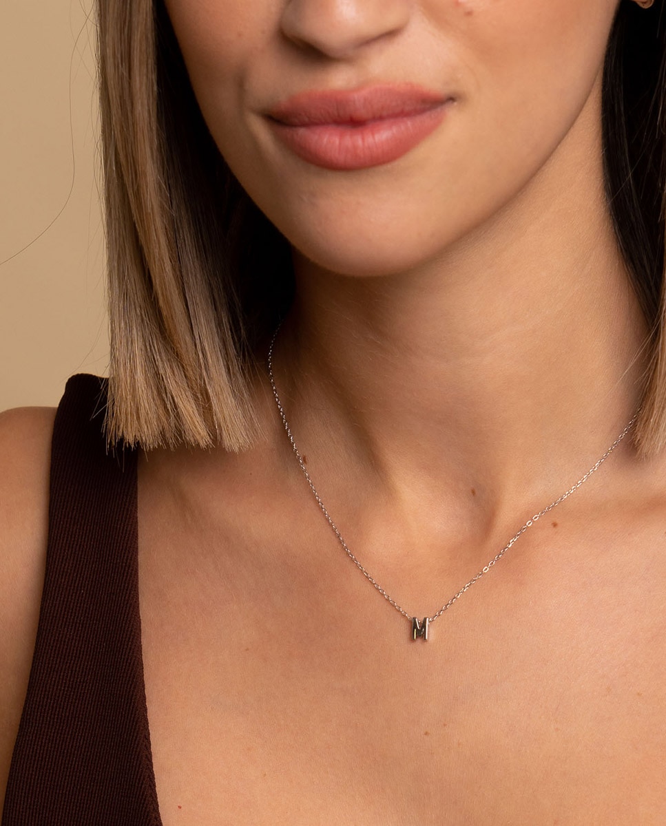 Collar Letra M de plata bañada en rodio - OKsilver - Plateado Plateado-2