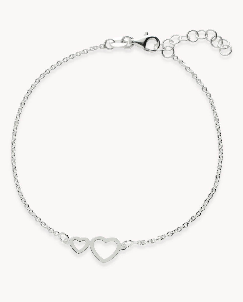 Pulsera de cadena corazones huecos de plata de ley 925 - OKsilver - Plata Plata-1