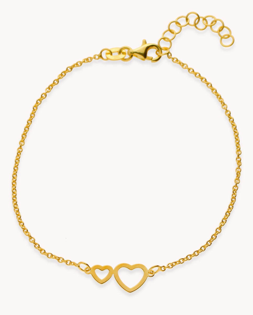 Pulsera de cadena corazones huecos de plata de ley 925 bañada en - OKsilver - Oro Oro-1