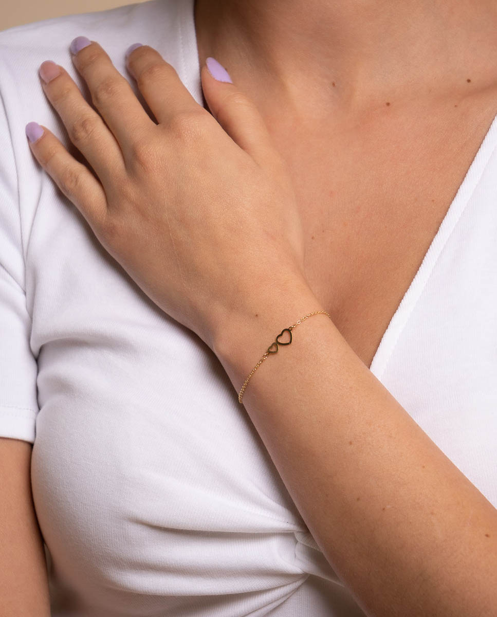 Pulsera de cadena corazones huecos de plata de ley 925 bañada en - OKsilver - Oro Oro-2