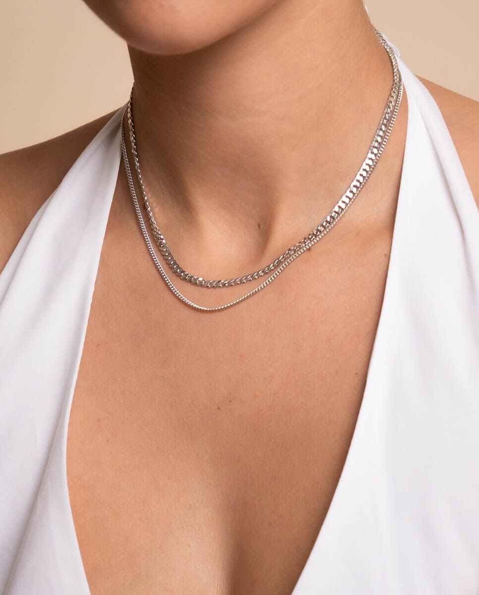 Collar cadenas múltiples de plata bañada en rodio - OKsilver - Plateado Plateado-2