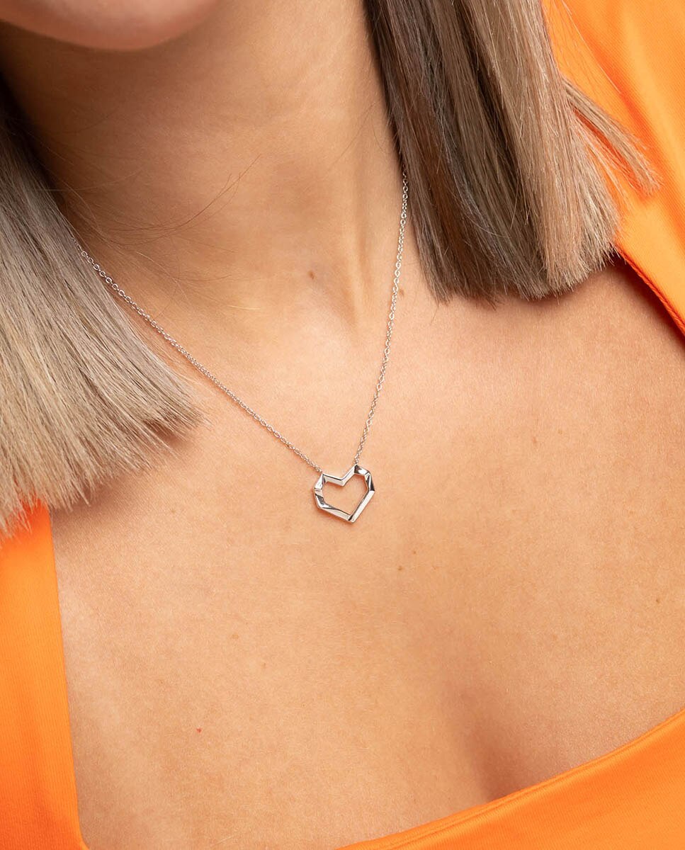 Collar corazón puntas de plata bañada en rodio - OKsilver - Plateado Plateado-2