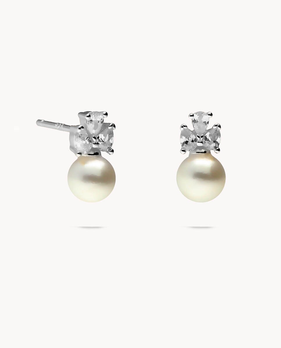 Pendientes Megan de plata bañada en rodio Plata-1