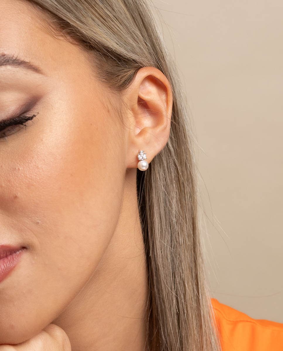 Pendientes Megan de plata bañada en rodio Plata-2