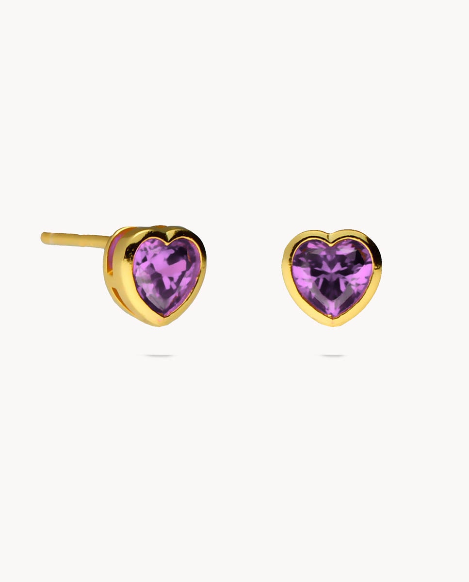 Imagen 0 de Pendientes  corazón malva de plata de ley 925 bañada en oro Oro