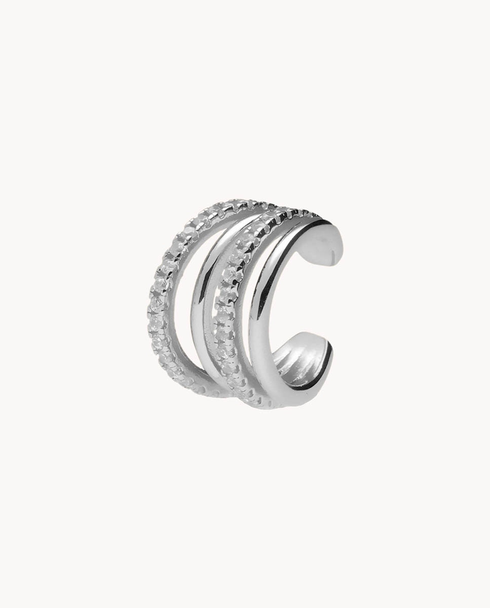 Pendiente individual ear cuff Filas de plata bañada en rodio - OKsilver - Plateado Plateado-1