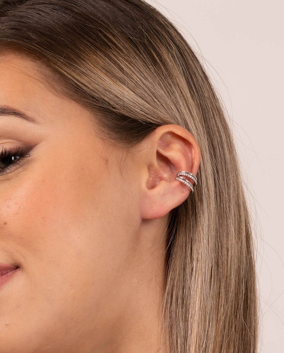 Pendiente individual ear cuff Filas de plata bañada en rodio - OKsilver - Plateado Plateado-2