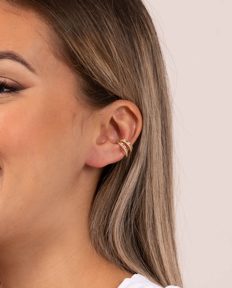 Imagen 2 de Pendiente individual ear cuff Filas de plata bañada en oro - OKsilver - Dorado Dorado