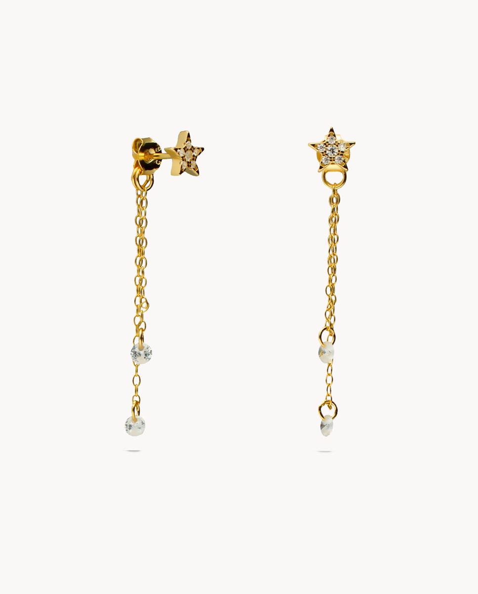Pendientes largos Celebrar de plata bañada en oro - OKsilver - Dorado Dorado-1