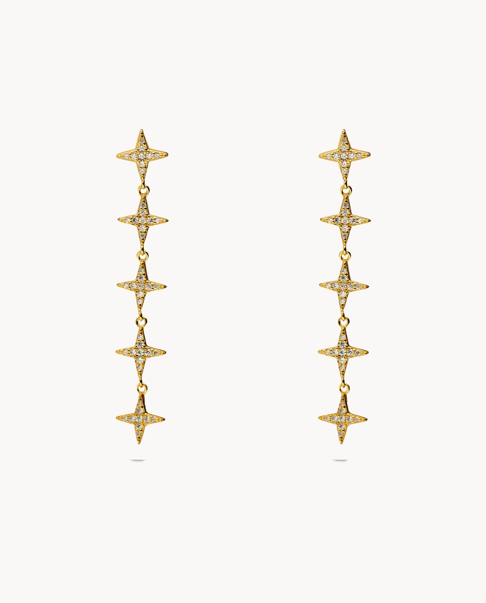 Pendientes largos estrellas de plata bañada en oro - OKsilver - Dorado Dorado-1
