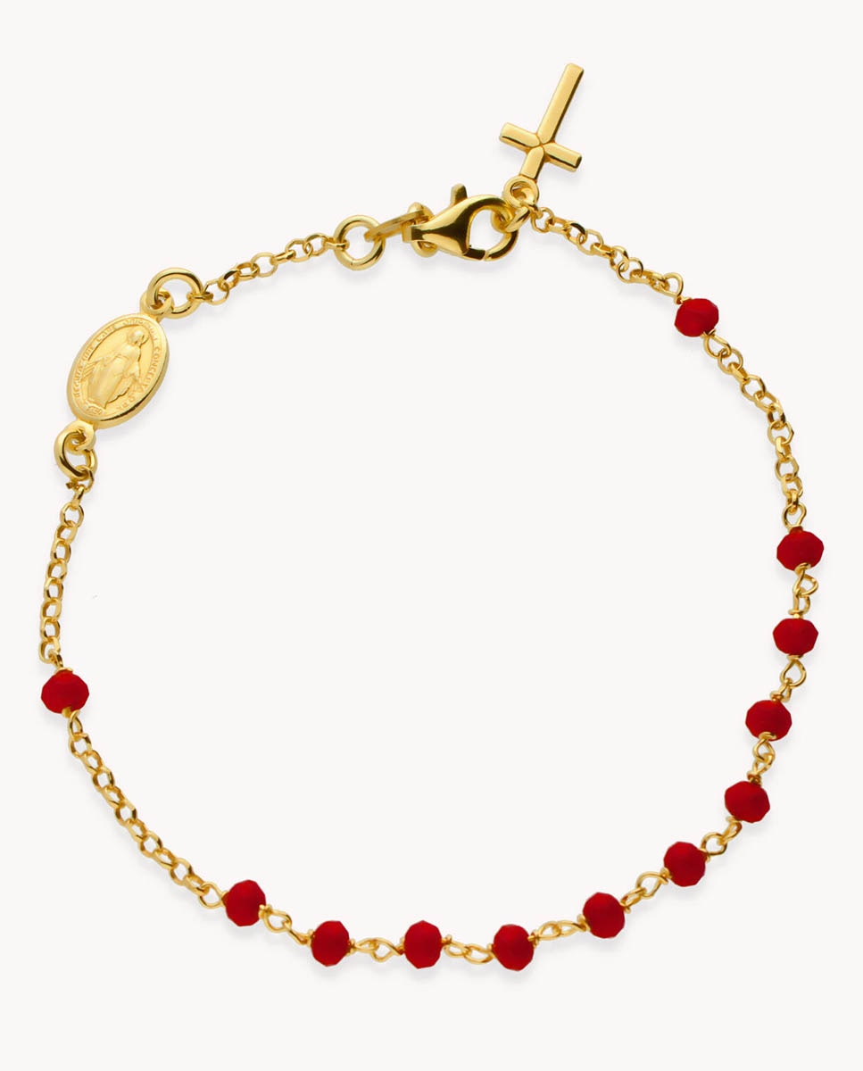 Pulsera de cadena rosario rojo de plata de ley 925 bañada en oro - OKsilver - Multicolor Multicolor-1
