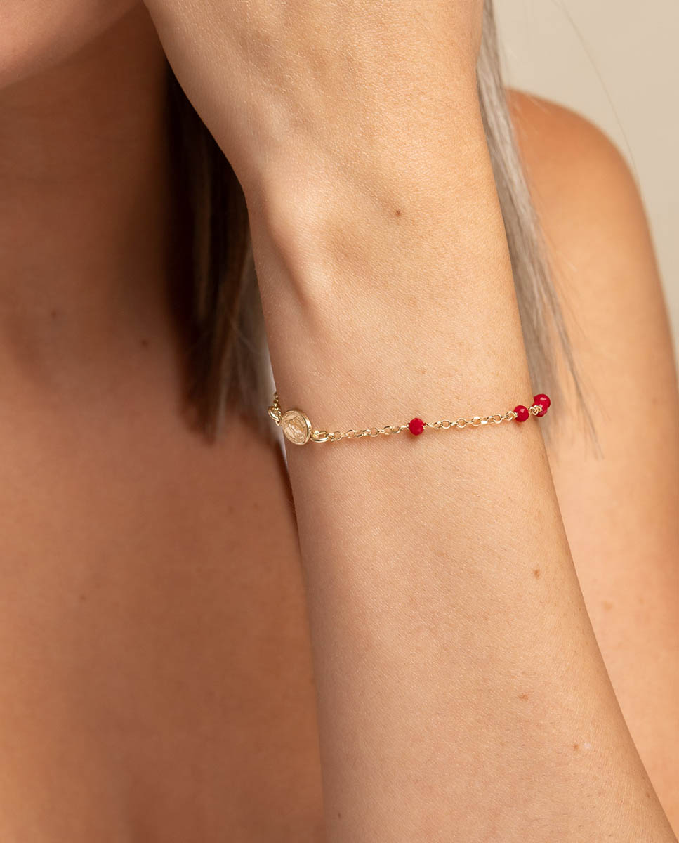 Pulsera de cadena rosario rojo de plata de ley 925 bañada en oro - OKsilver - Multicolor Multicolor-2