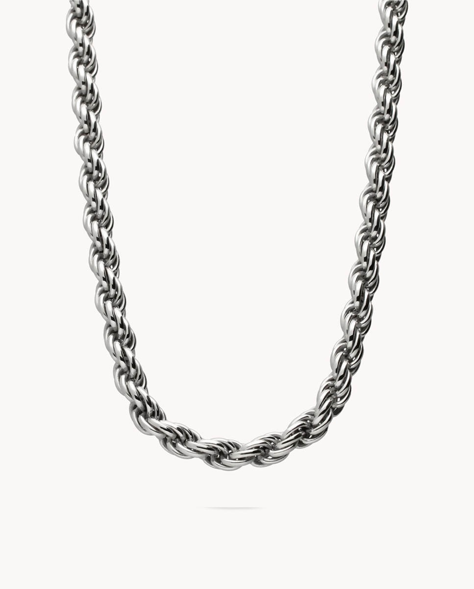 Imagen 0 de Cadena de hombre  cordón 6 mm 50 cm de plata de ley 925 bañada en rodio Plata