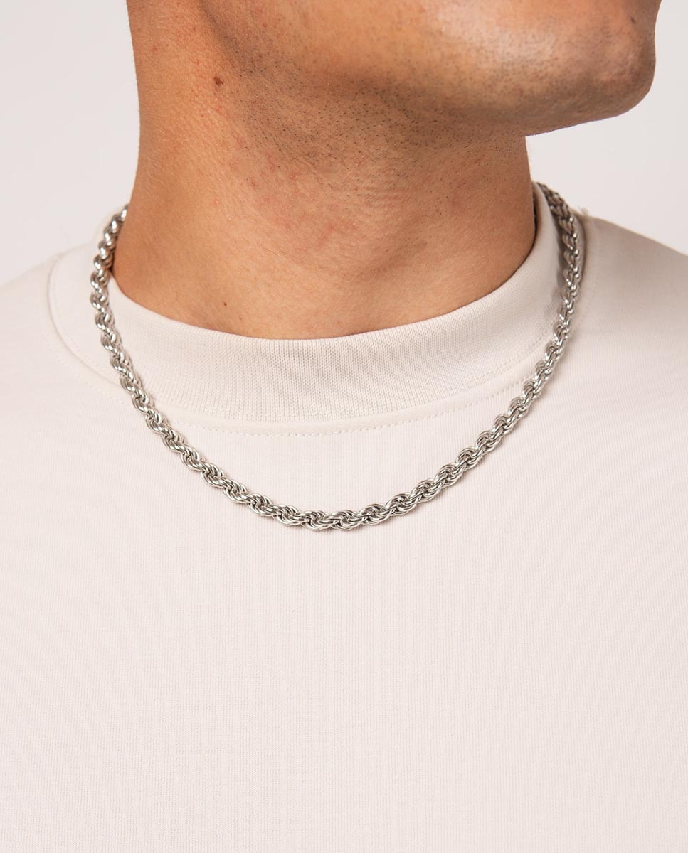 Imagen 2 de Cadena de hombre cordón 6 mm 50 cm de plata de ley 925 bañada en rodio - OKsilver - Plata Plata