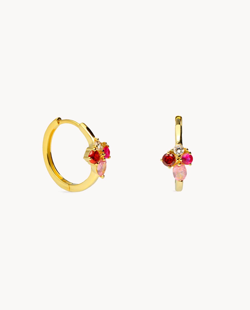 Pendientes de aro Flor De Dulce de plata bañada en oro Multicolor OKsilver Multicolor-1