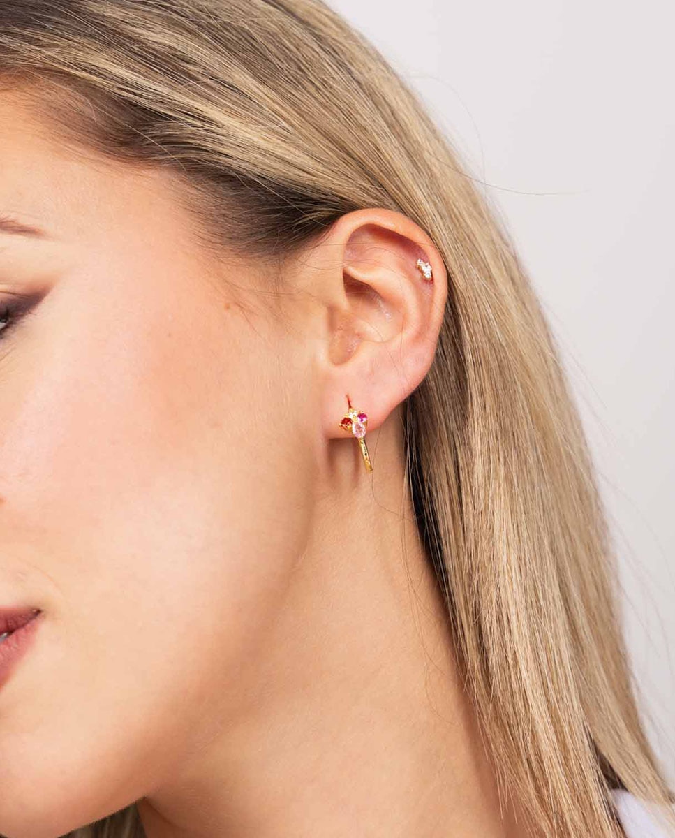 Pendientes de aro Flor De Dulce de plata bañada en oro Multicolor OKsilver Multicolor-2