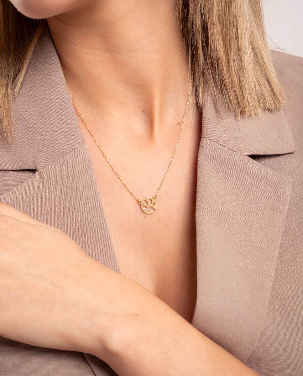 Imagen 2 de Collar de plata de ley 925 bañada en oro con motivo huella - OKsilver - Oro Oro