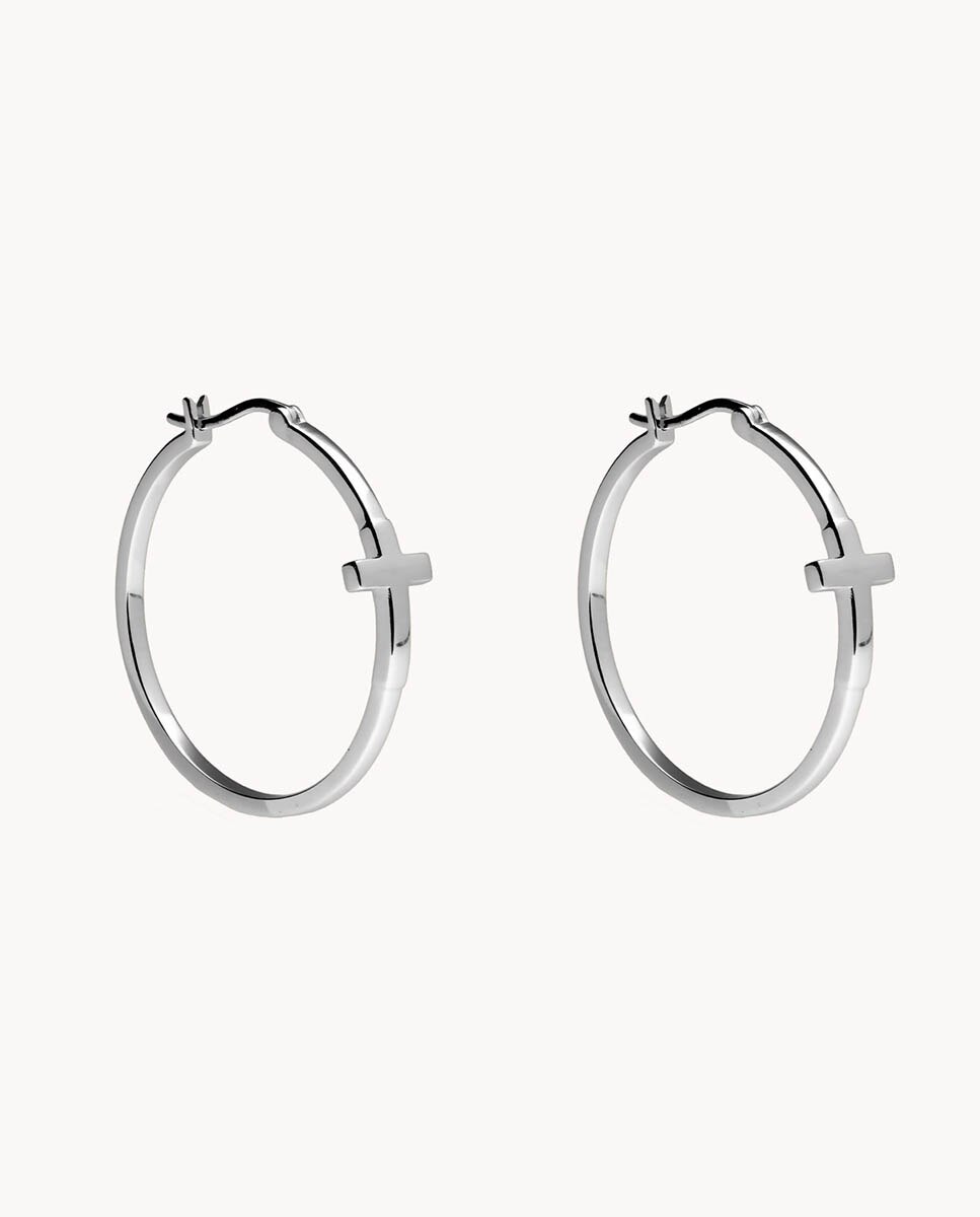 Pendientes de aro Cruz Cruzada de plata bañada en rodio - OKsilver - Plateado Plateado-1
