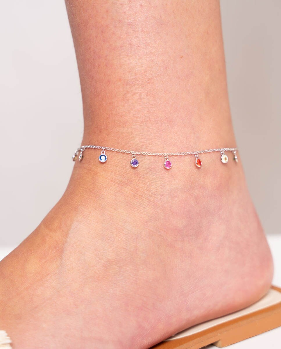 Tobillera Arcoiris De Verano Colgante de plata bañada en rodio Multicolor-2
