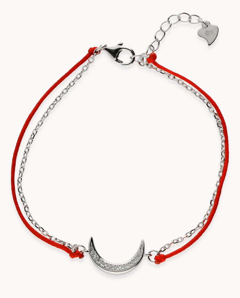 Pulsera Hilo Rojo Luna de plata bañada en rodio - OKsilver - Rojo Rojo-1