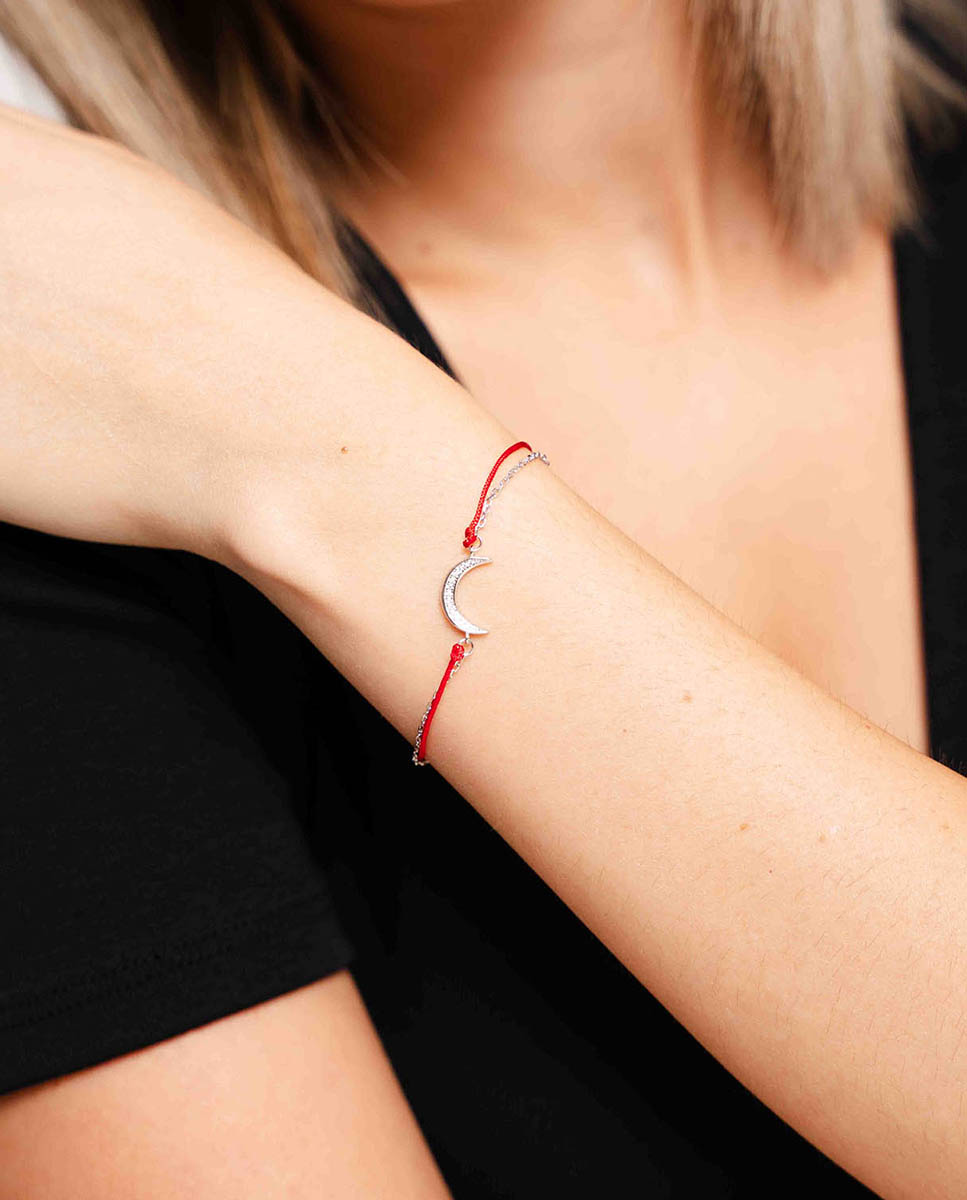 Pulsera Hilo Rojo Luna de plata bañada en rodio - OKsilver - Rojo Rojo-2