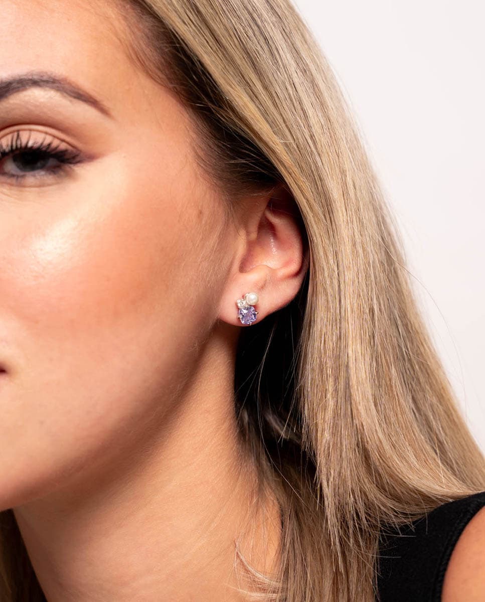 Pendientes Perla cultivada amatista tú y yo de plata de ley 925