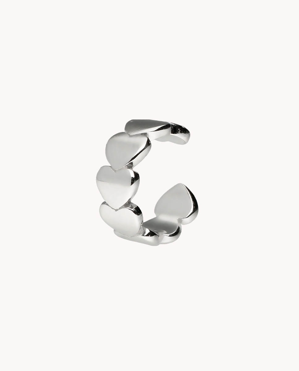 Imagen 0 de Pendiente individual  ear cuff corazones de plata de ley 925 bañada en rodio Plata