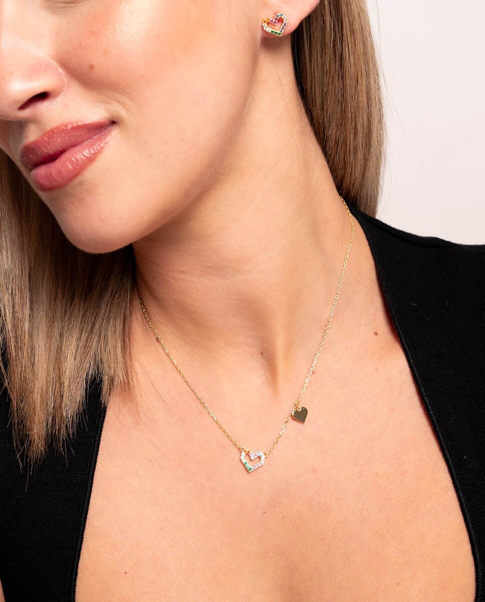 Set de pendientes y collar Corazón colorín de plata de ley 925 bañada en oro Multicolor-2