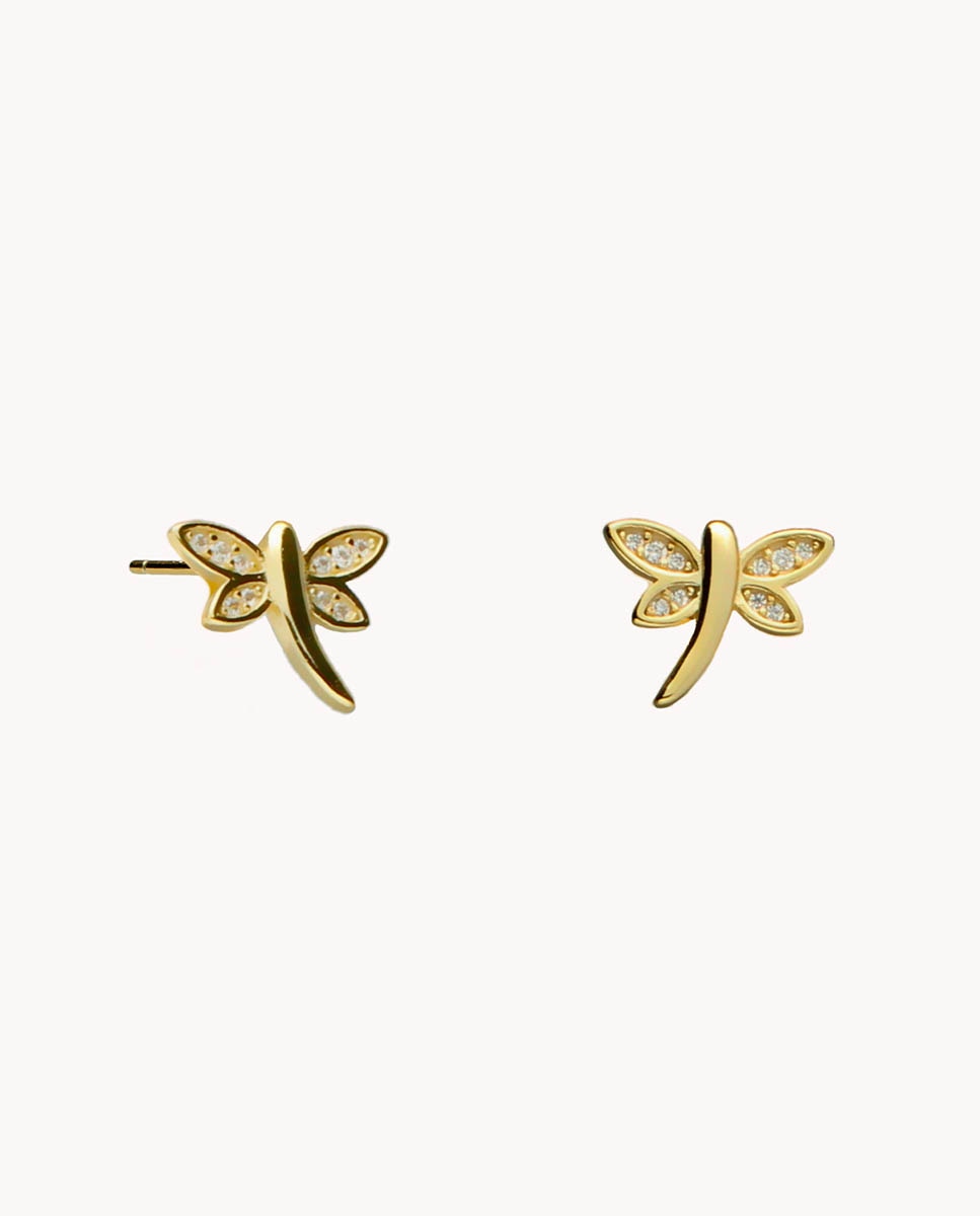Pendientes líbelula mini brillante de plata de ley 925 bañada en - OKsilver - Oro Oro-1
