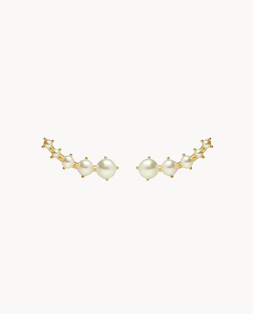 Pendientes Trepadores Perla Fila de plata bañada en oro - OKsilver - Dorado Dorado-1