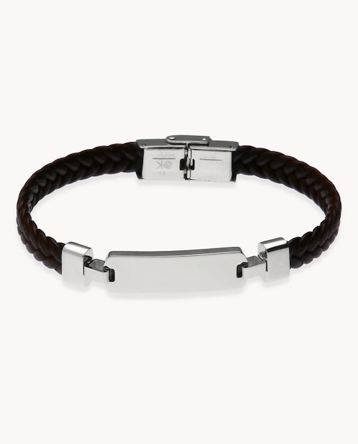 Imagen 0 de Pulsera de hombre Esclava Trenza marrón de acero inoxidable y cuero marrón