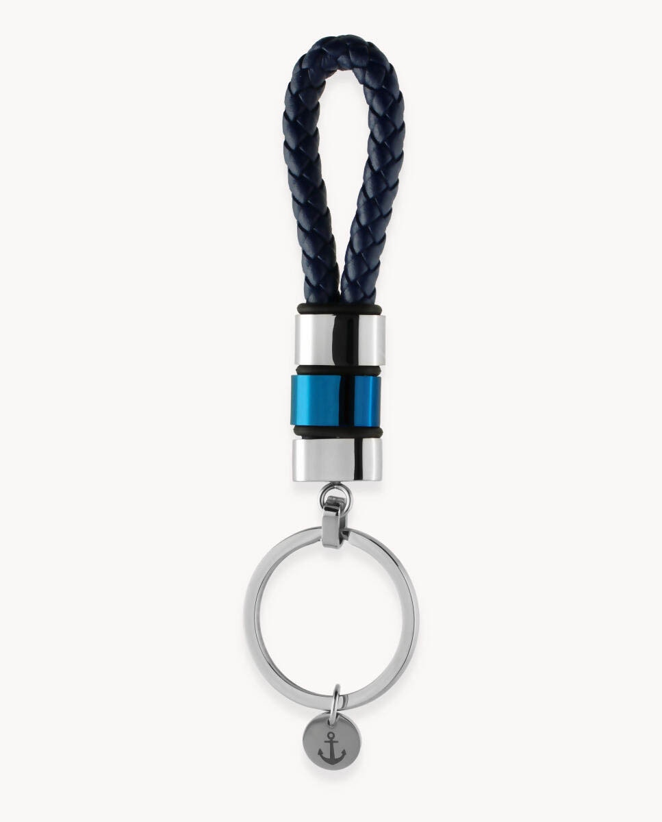 Llavero de acero inoxidable y cuero - OKsilver - Azul Azul-1