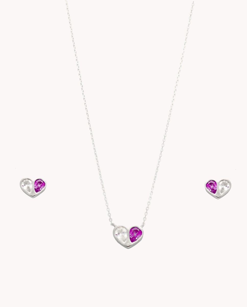 Set de pendientes y colgate corazón rubí mitades de plata de ley 925 bañada en rodio - OKsilver - Rojo Rojo-1