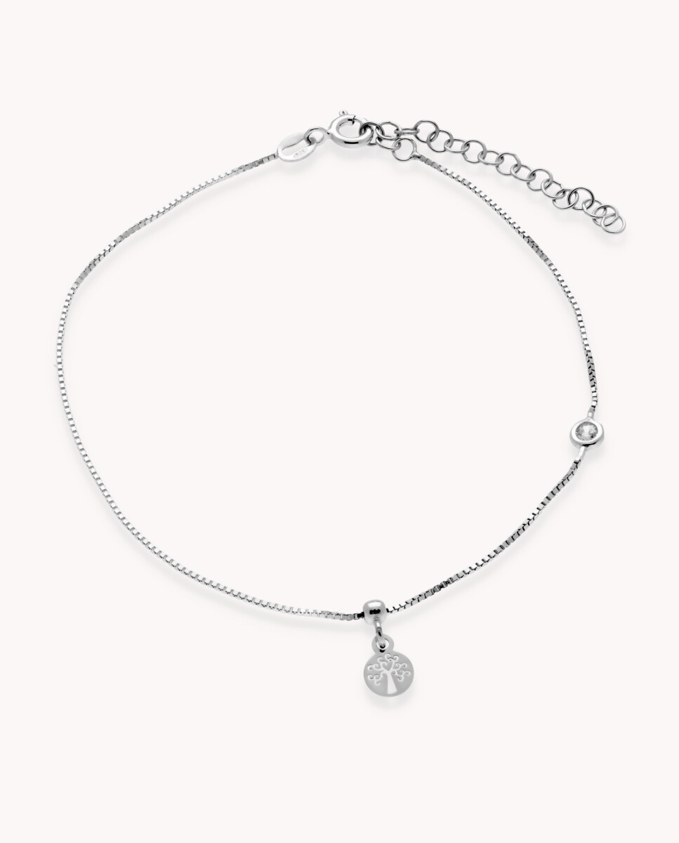 Imagen 1 de Tobillera árbol de la vida de plata de ley 925 bañada en rodio Plateado