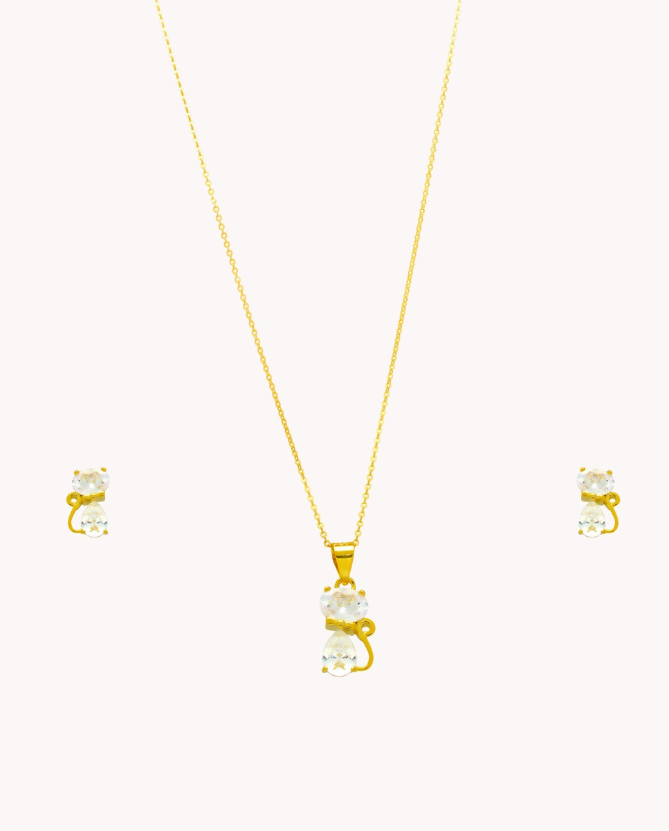 Set de pendientes y colgante gato de gala de plata de ley 925 bañada en oro - OKsilver - Dorado Dorado-1