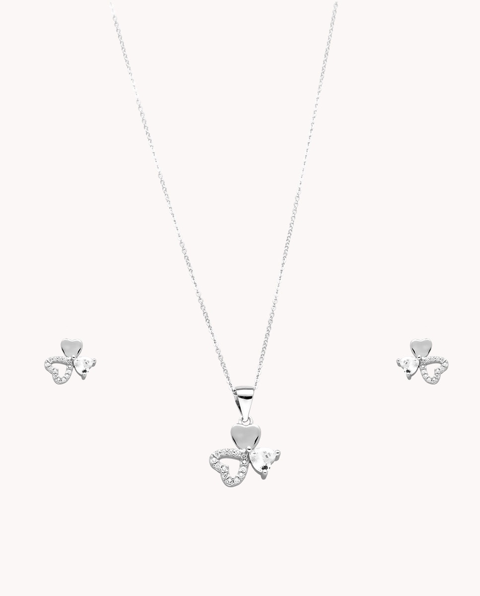 Set de pendientes y colgante trébol de corazónes mix de plata de ley 925 bañada en rodio - OKsilver - Dorado Dorado-1