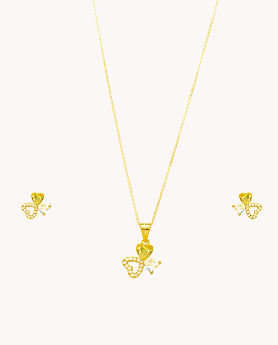Set de pendientes y colgante trébol de corazónes mix de plata de ley 925 bañada en oro - OKsilver - Dorado Dorado-1