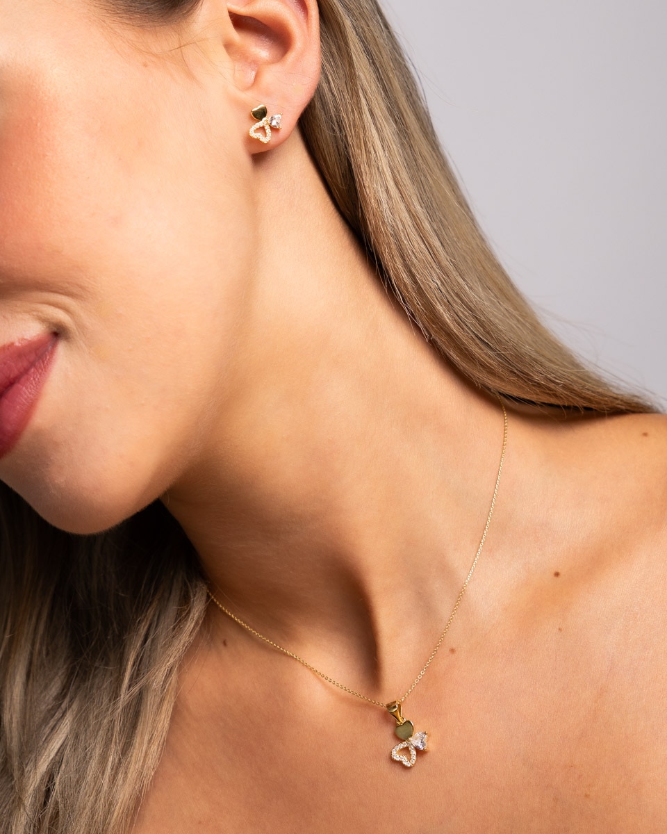 Set de pendientes y colgante trébol de corazónes mix de plata de ley 925 bañada en oro - OKsilver - Dorado Dorado-2